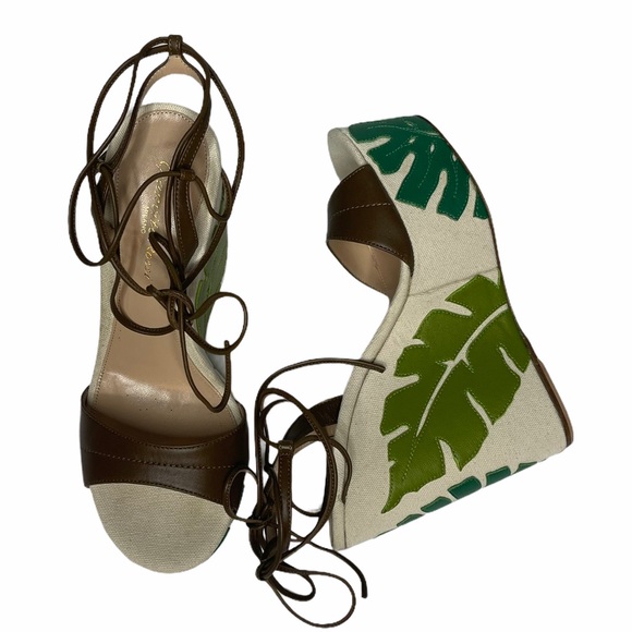 SALE Gianvito Rossi Grenada LeatherCanvas Wedge 37 - Picture 8 of 14